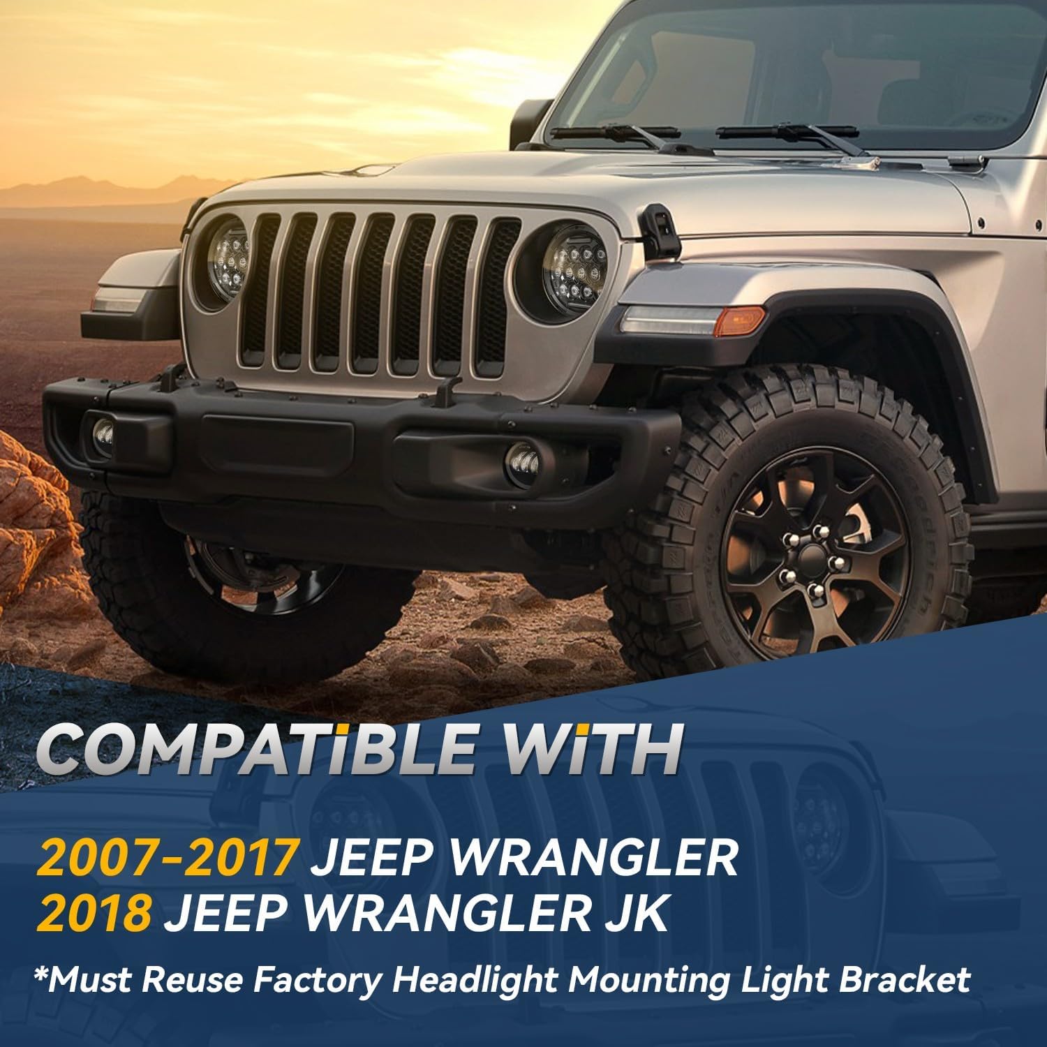 Auto Dynasty 7" Full LED Bug Eyed Projector Headlights and Fog Lights with LED DRL H6024 Sealed Beam Headlamps fit for Jeep Wrangler JK TJ CJ, Miata, Hummer, Super Bright 6000K, 80,000 HRS. Life
