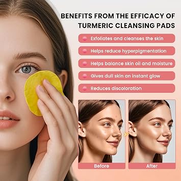 Turmeric Kojic Acid Cleansing Pads: Turmeric Cleansing Pads for Dark Spots and Exfoliating Face Scrub Pad for Deep Cleansing Oil Control Shrink Pore Mild Formula for All Skin Types (40PCS)