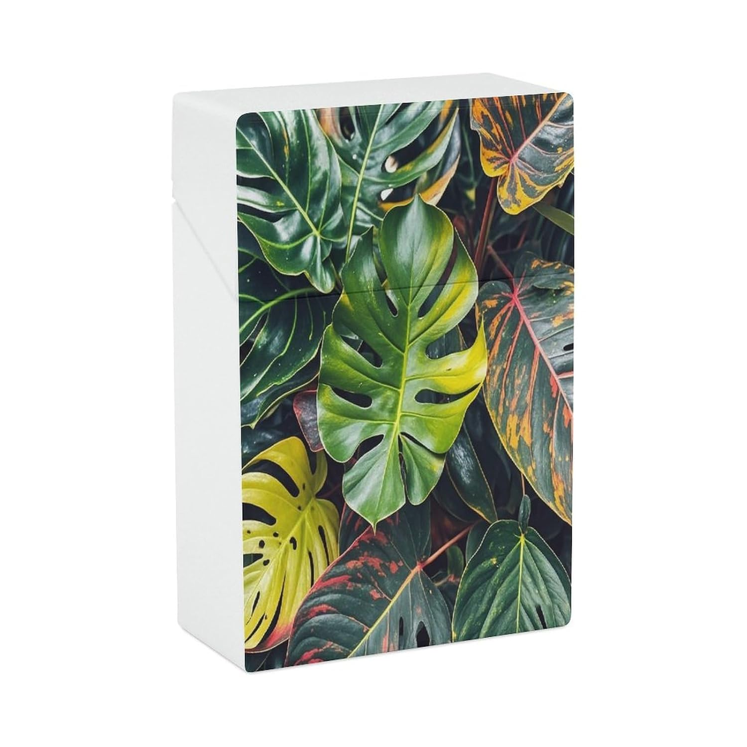 Colorful Tropical Leaves Pattern Cigarette Case Stylish Lightweight Pocket Holder Case for Smoke Waterproof Cigarette Dispenser Cigarettes Accessories for Outdoor Camping Hiking