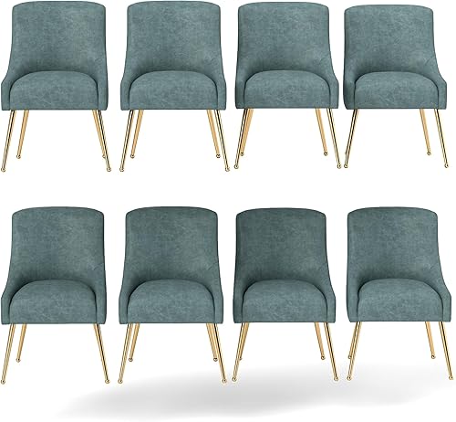 Miniatura 24 de Juego de 2 sillas de comedor, modernas sillas de comedor de terciopelo con patas doradas, sillas decorativas tapizadas para sala de estar, Azul