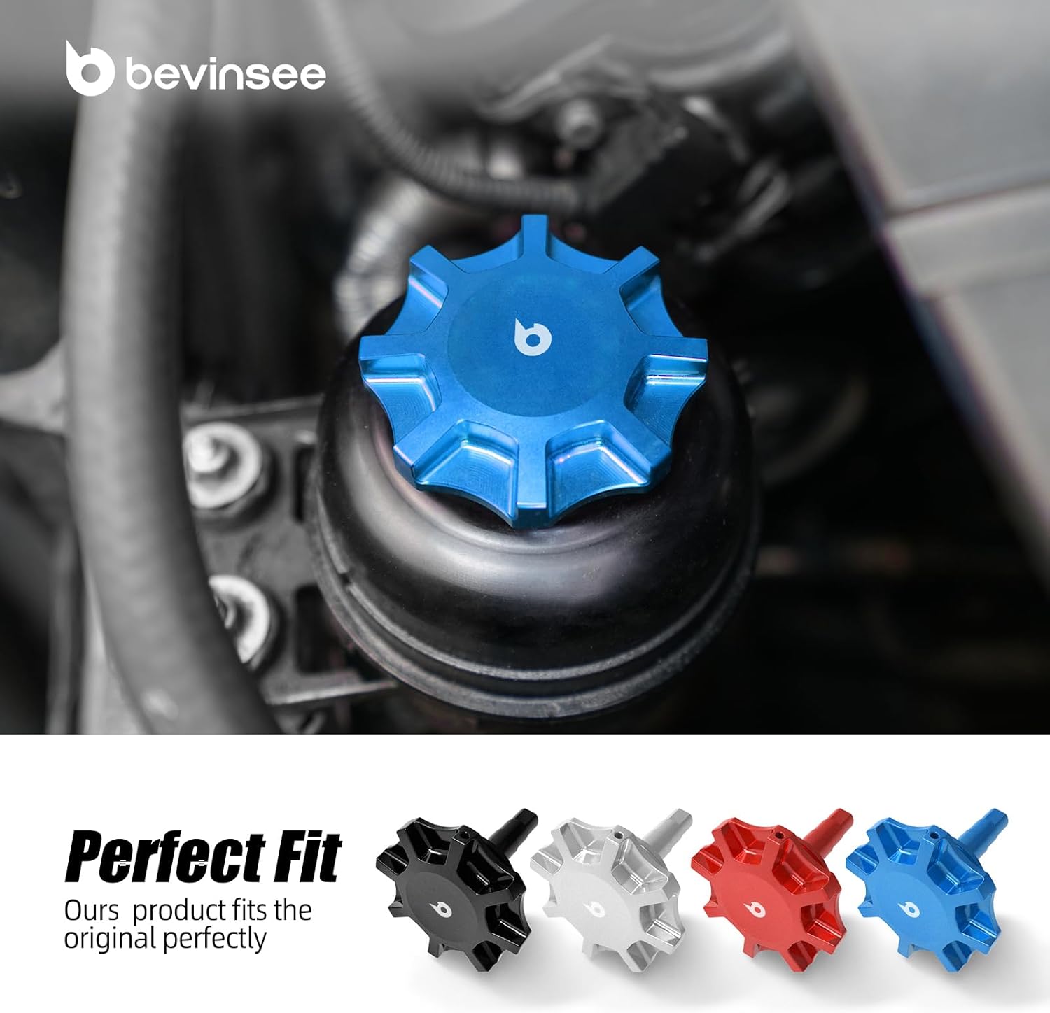 Bevinsee Power Steering Reservoir Cap Compatible with BMW E46 E90 E92 E36 E85 E39 E60 E53 E83, N54 N52, 325i 325Ci 325xi 330i 330xi 330Ci 328i 335i, Replacement 32416851332, 32411128333, Aluminum,Blue