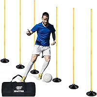 SEAOTTER Soccer Agility Poles Set 4/6/10pcs - 6ft Detachable Slalom Poles with 1.2kg Rubber Base for Speed Training in Football, Rugby, Basketball