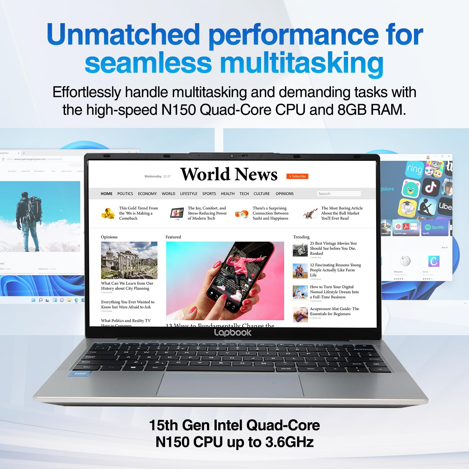 15.6" Full HD Windows 11 Laptop (Dec 2025 Release) - Intel 15th Gen, 8GB RAM 512GB M.2 SSD, Windows 11 Home, Dual-Band WiFi, Integrated Webcam - S15 N6 Quad-Core, 15 Inch Lightweight Laptop — view 2