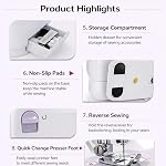 Machine à coudre électrique, portable Mini Machine à coudre avec 12 Emplacements, couture inversée & LED Lumière, vitesse réglable avec pédale de pied, comprend tiroir de stockage