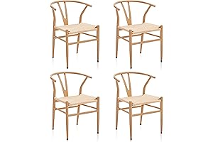 BELLEZE Natural Kitchen Dining Room Chairs Set of 4, Modern Wishbone Mid-Century...
