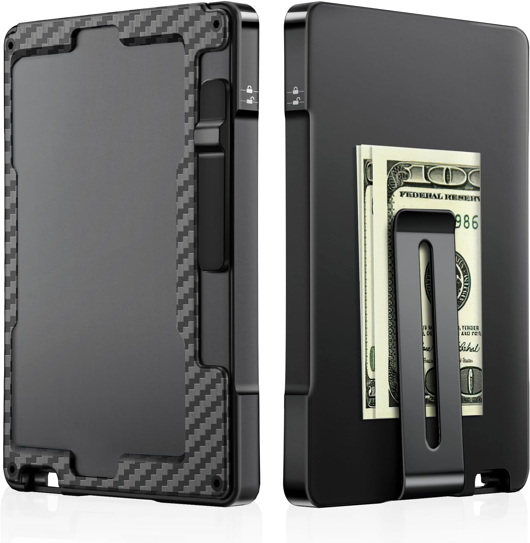 umovenWallet for Men,Minimalist Wallet For Men,Slim Aluminum Metal Money Clip Card Holder, Pop-Up Card Case,RFID Blocking Mens Wallet with ID Window,Front Pocket Wallet for Men & Women, Carbon Fibre