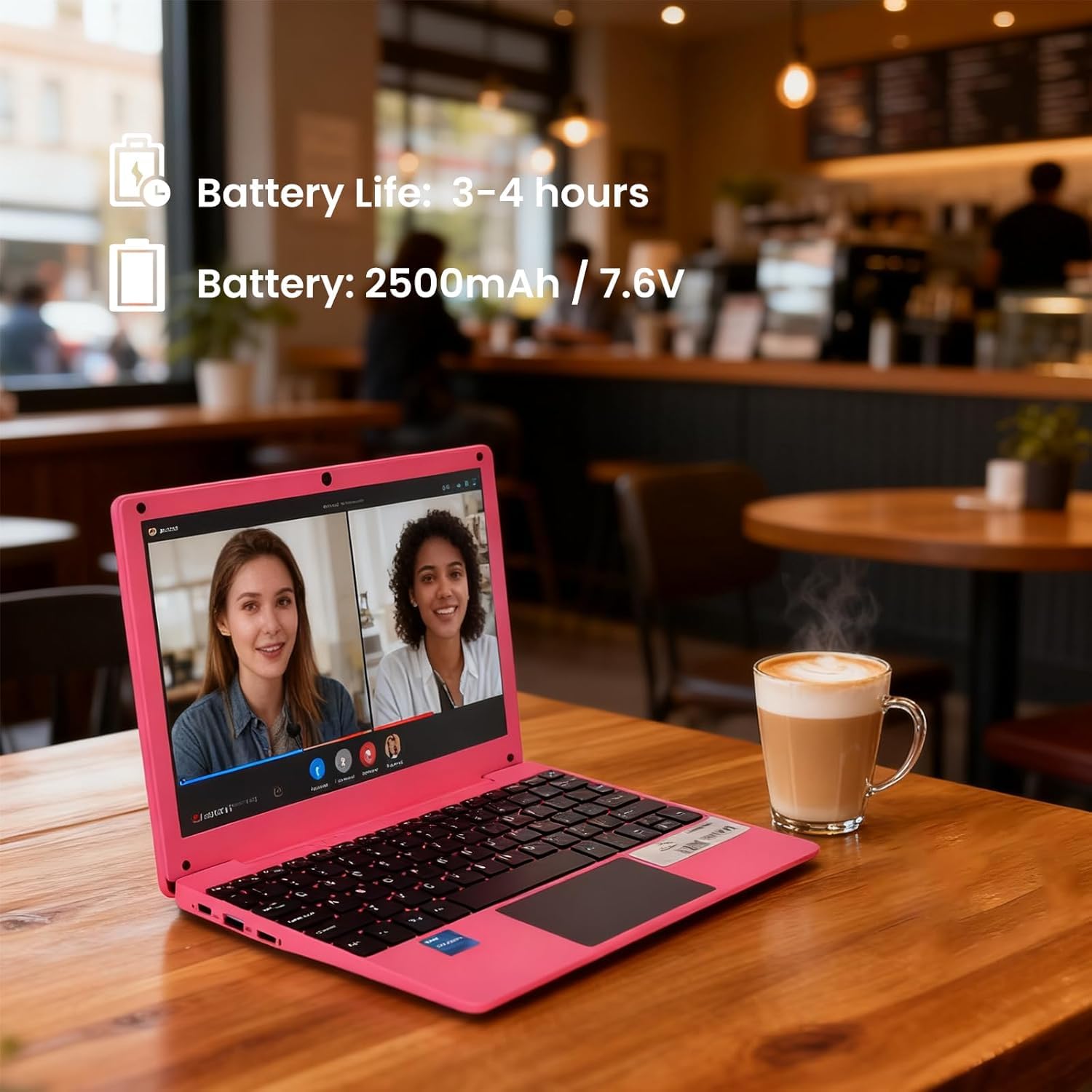 Mini computer portatile con processore Celeron (fino a 2,6 Ghz), 8 GB di RAM, SSD da 256 GB, schermo HD IPS, notebook educativo portatile per apprendimento, lavoro d'ufficio, rosa