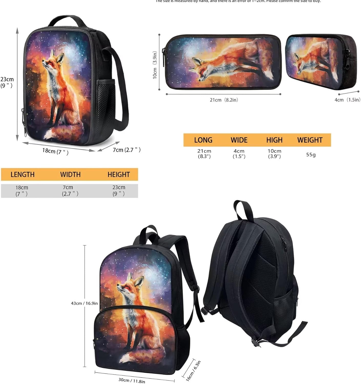 SYtrade Fox Painting Galaxy Bookbag Set Boys Girls School Backpack with Lunch Box Bag and Pencil Case