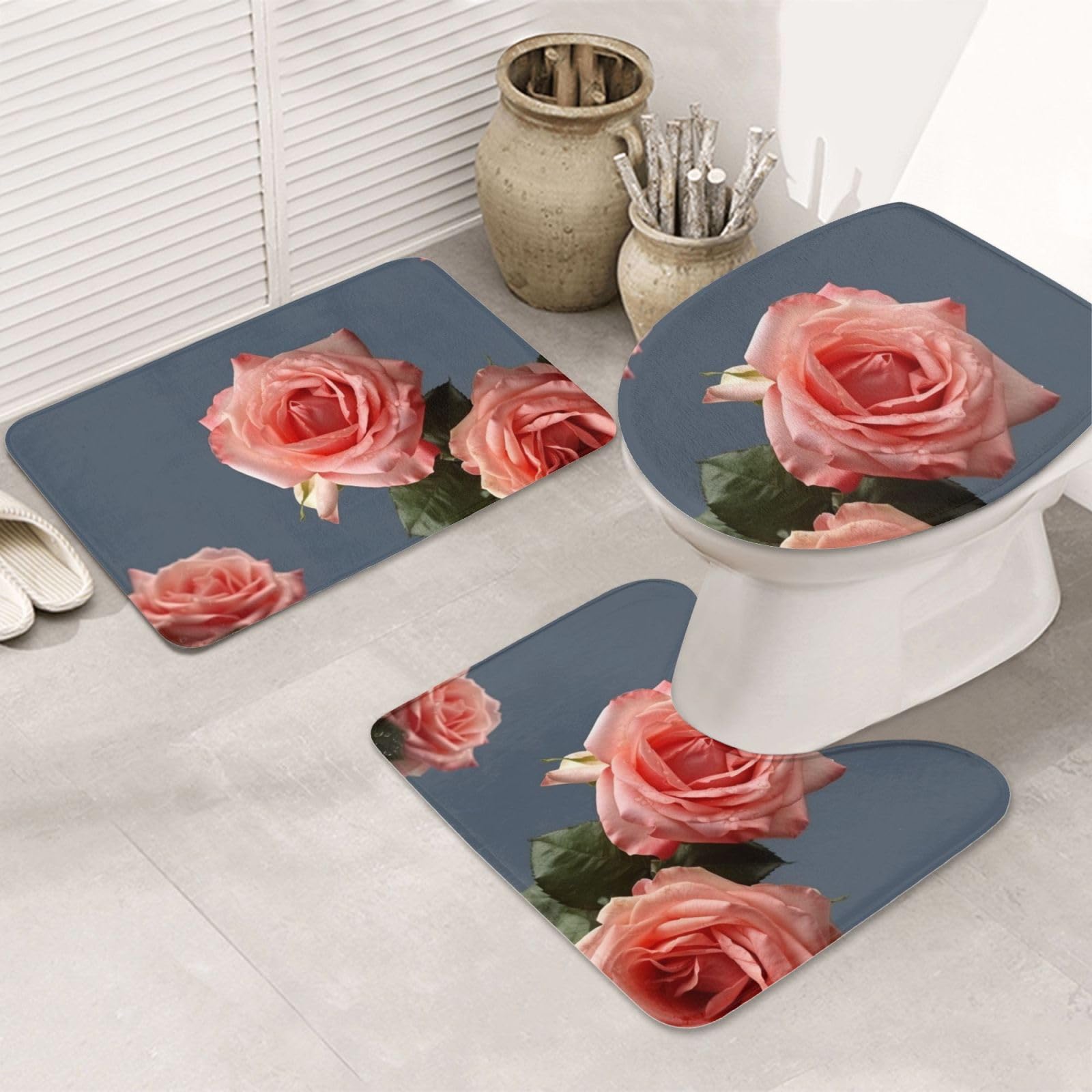 Tapis de salle de bain absorbant Rose2 pour éviter les glissades avec découpe U