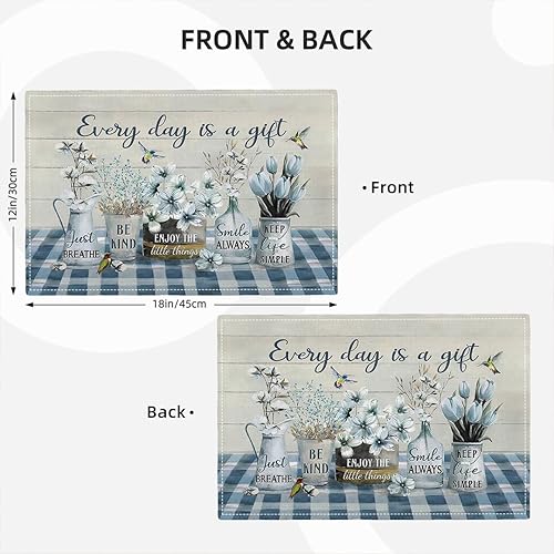 Miniatura 3 de Juego de 4 manteles individuales de flores de primavera de granja de todos los días es un regalo, manteles individuales rústicos florales de doble