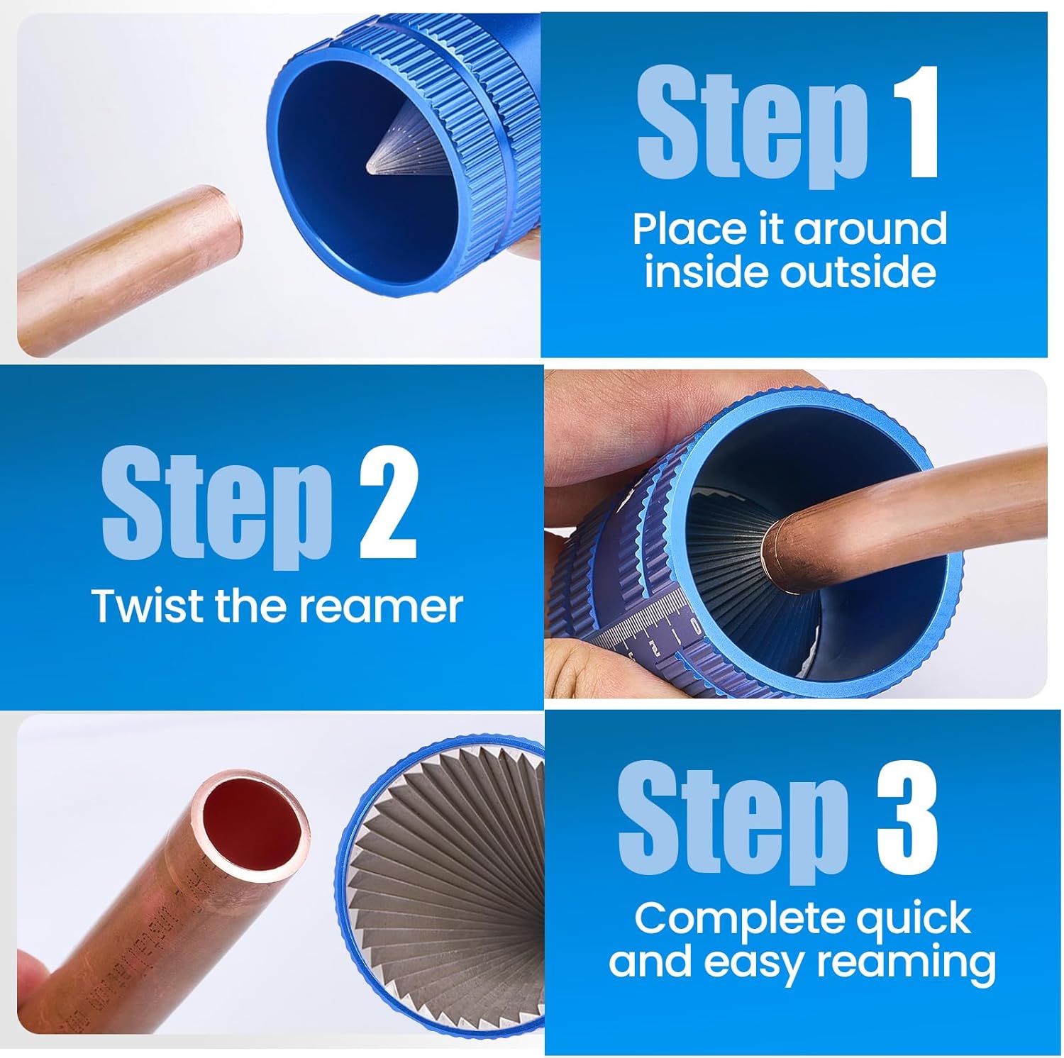 WISSCOOL 1/4" to 1-1/4" Deburring Tool Pipe Reamer PlumbingTools Copper Pipe Cleaner Removing Burr Tools for Inner Outer Copper PVC Metal Aluminium(Blue-Pro)