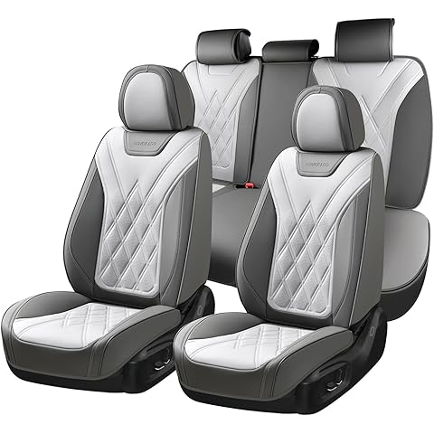 Coverado Car Seat Covers Full Set, Seat Covers for Cars, Front Seat Covers and Back Seat Cover Waterproof Leather Automotive Seat Cover, Universal Car Interior Protectors for Most Cars Light_Gray