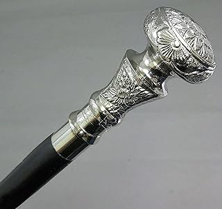 Bhartiya Handicrafts Victorian Cane Walking Cane Wooden Walking Stick Silver Brass knob Handle Black Wood Stick, Fancy & Fashionable Canes for Men and Women, Best Choice for Steampunk Cane.