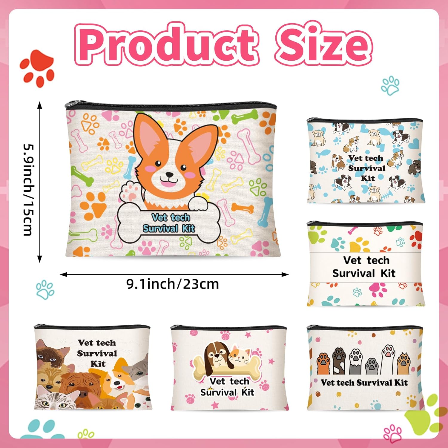 Kacctyen 12 Pcs Vet Tech Gifts for Women Veterinary Receptionist Cosmetic Bags Veterinary Technician Gift Dog Lover Doctor Makeup Bag for Staff Coworker Gift - Image 2