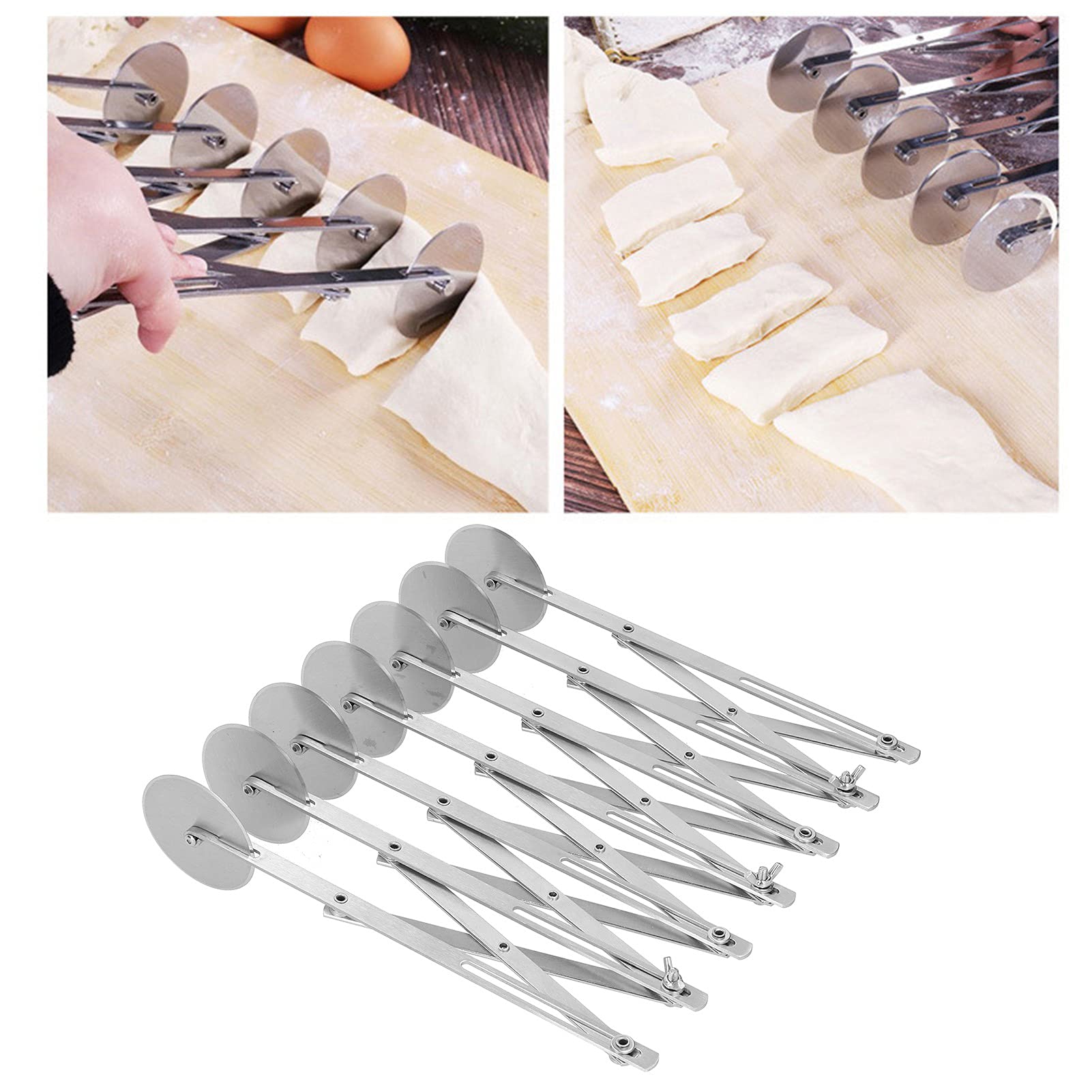 Stainless Steel Pastry Cutter, Expandable Pizza Slicer Adjustable Cutter Roller Cookie Dough Cutter Divider for Noodle Pizza Pastry Cutter Tool (Seven rounds of pizza cutting)