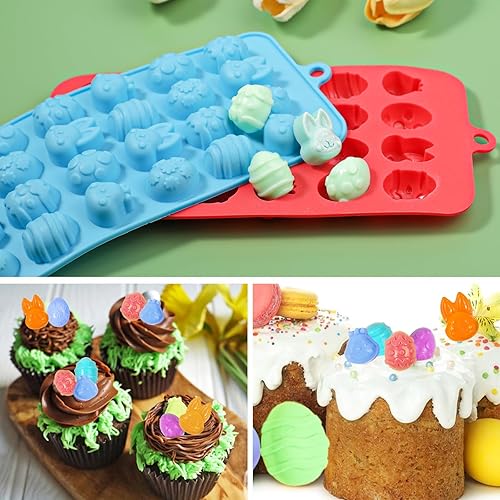 Miniatura 5 de Kamehame Molde de huevo de Pascua, paquete de 2 moldes de caramelo de huevo de gallina de conejo, molde de goma de silicona de 24 cavidades en forma