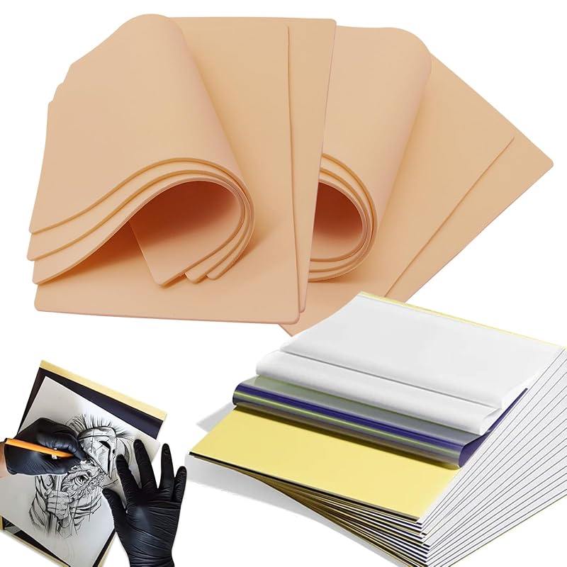 Kit de prática para tatuagem Narkysus com 20 folhas de pele de silicone de 2 mm e 20 folhas de papel de transferência A4