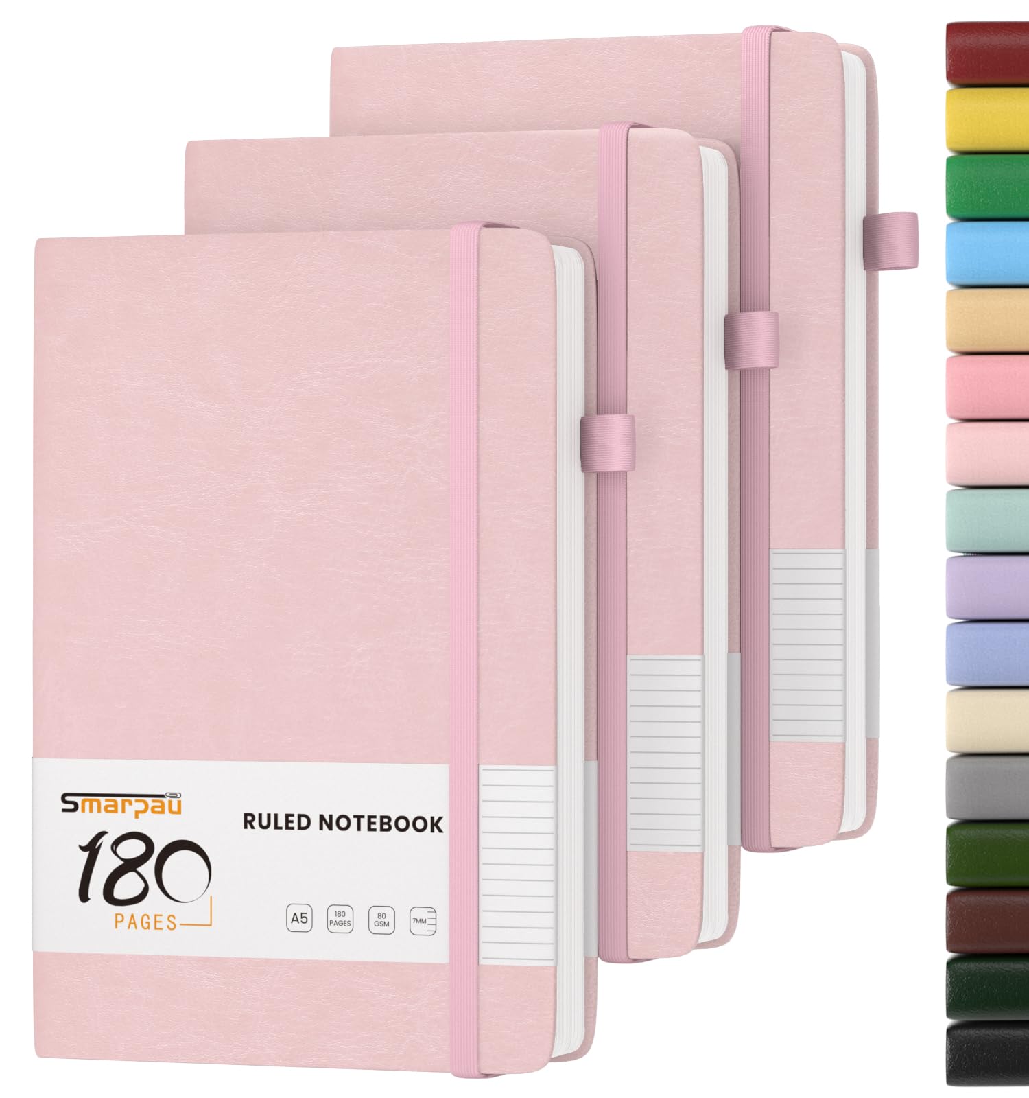 Smarpau Lined Journal Notebook A5, 3 Pack Hardcover Leather Journal with 540 Pages Thick Paper No Bleed