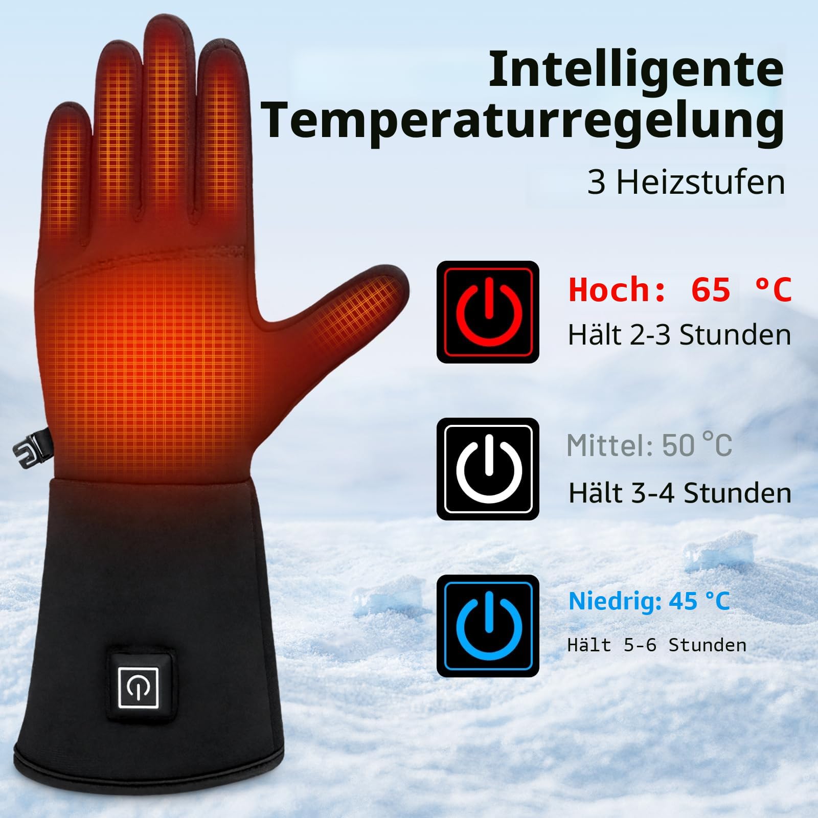 Beheizbare Handschuhe, Beheizte Handschuhe mit Heizung, Touchscreen, Ultradünn für Maximale Geschicklichkeit, Alleine oder als Innenhandschuhe Tragbar mit 7.4V 2200MAH Akku