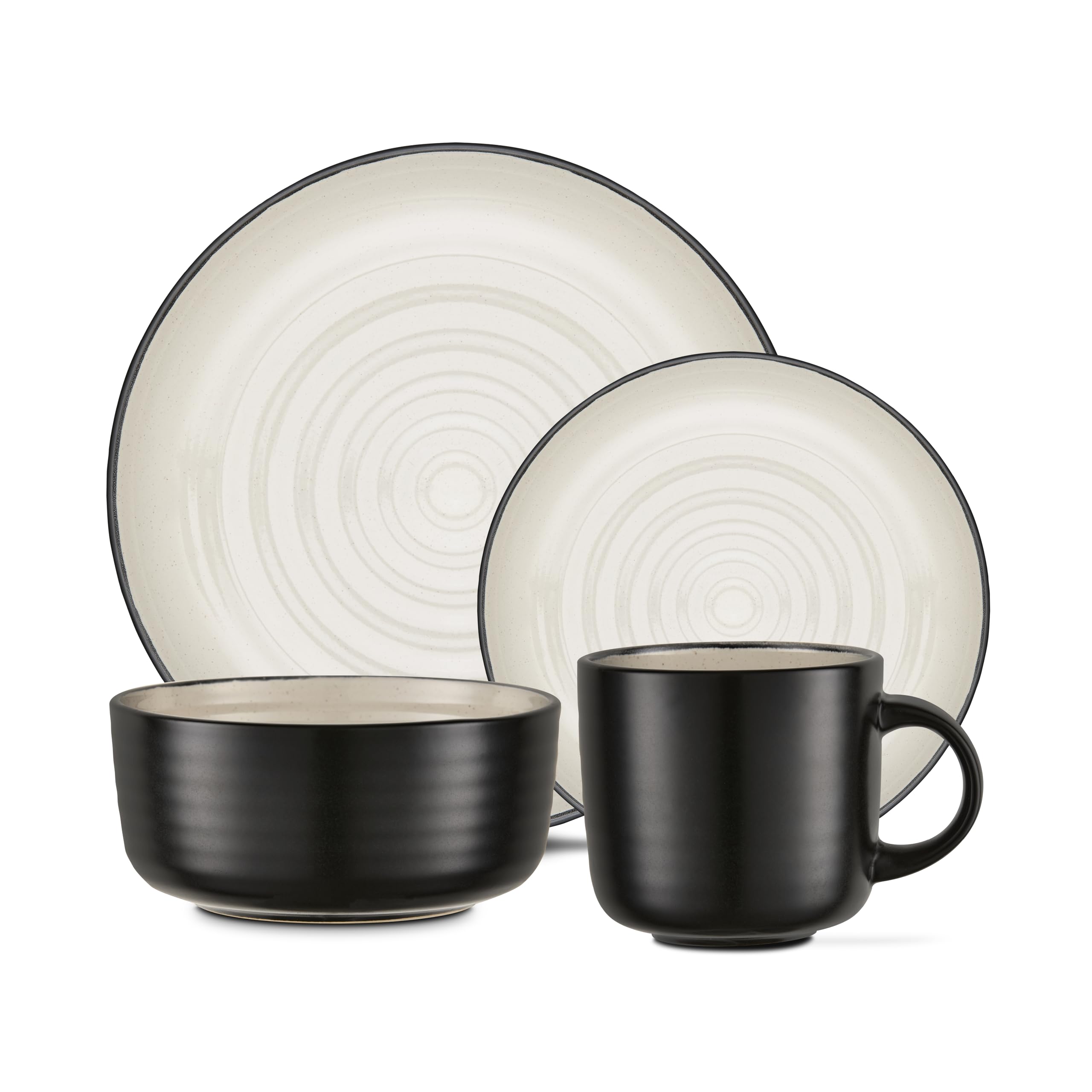 Barbary & Oak Black/Cream By Tower Cascade Dinnerware Set 16Pc, And Speckled