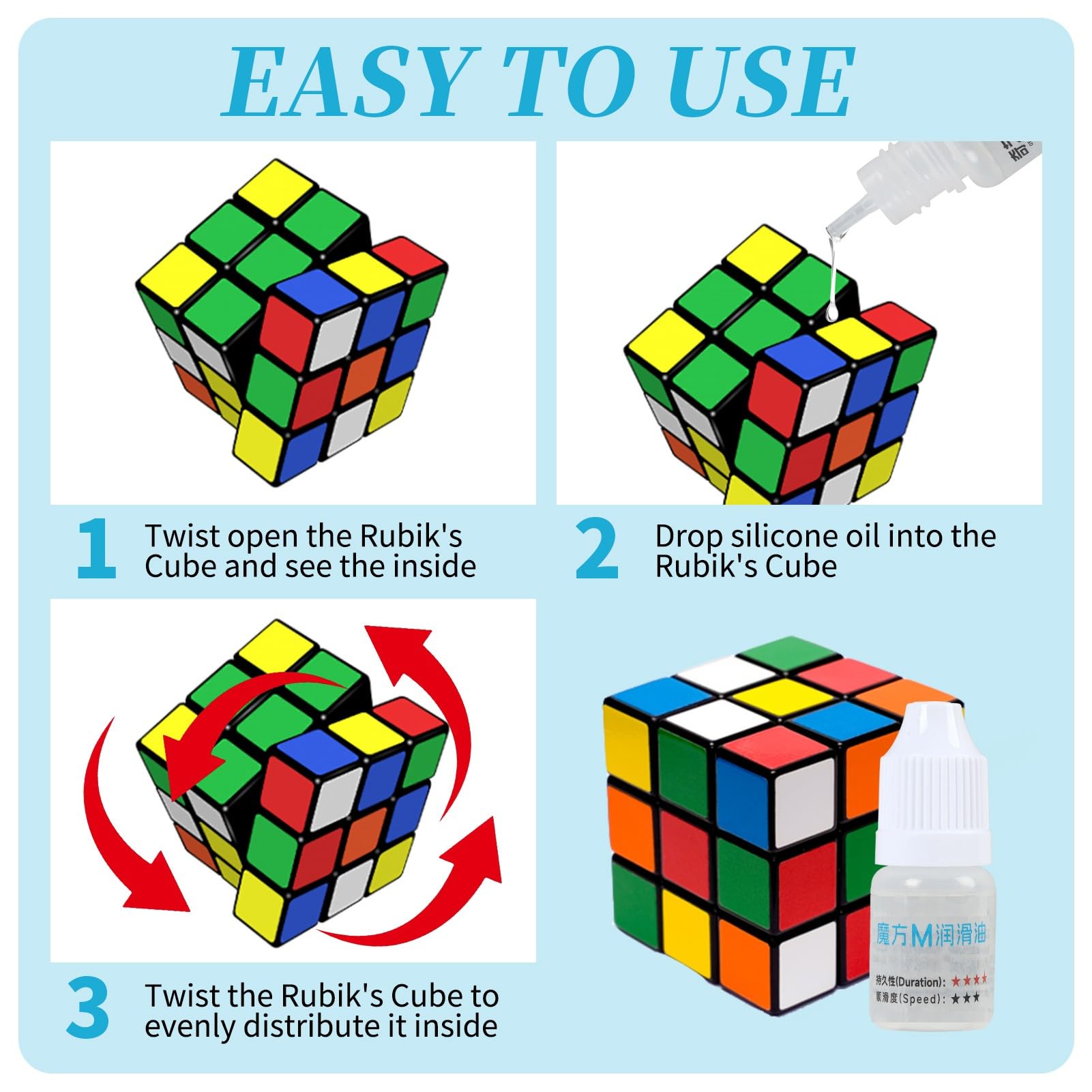 2 piezas de aceite de silicona para Magic Cube, 3 ml de unción de velocidad de cubo de Speed Cube Oil Magic Cube Accesorios, Aceite de silicona transparente lubricante para Magic Cube, para mejorar la