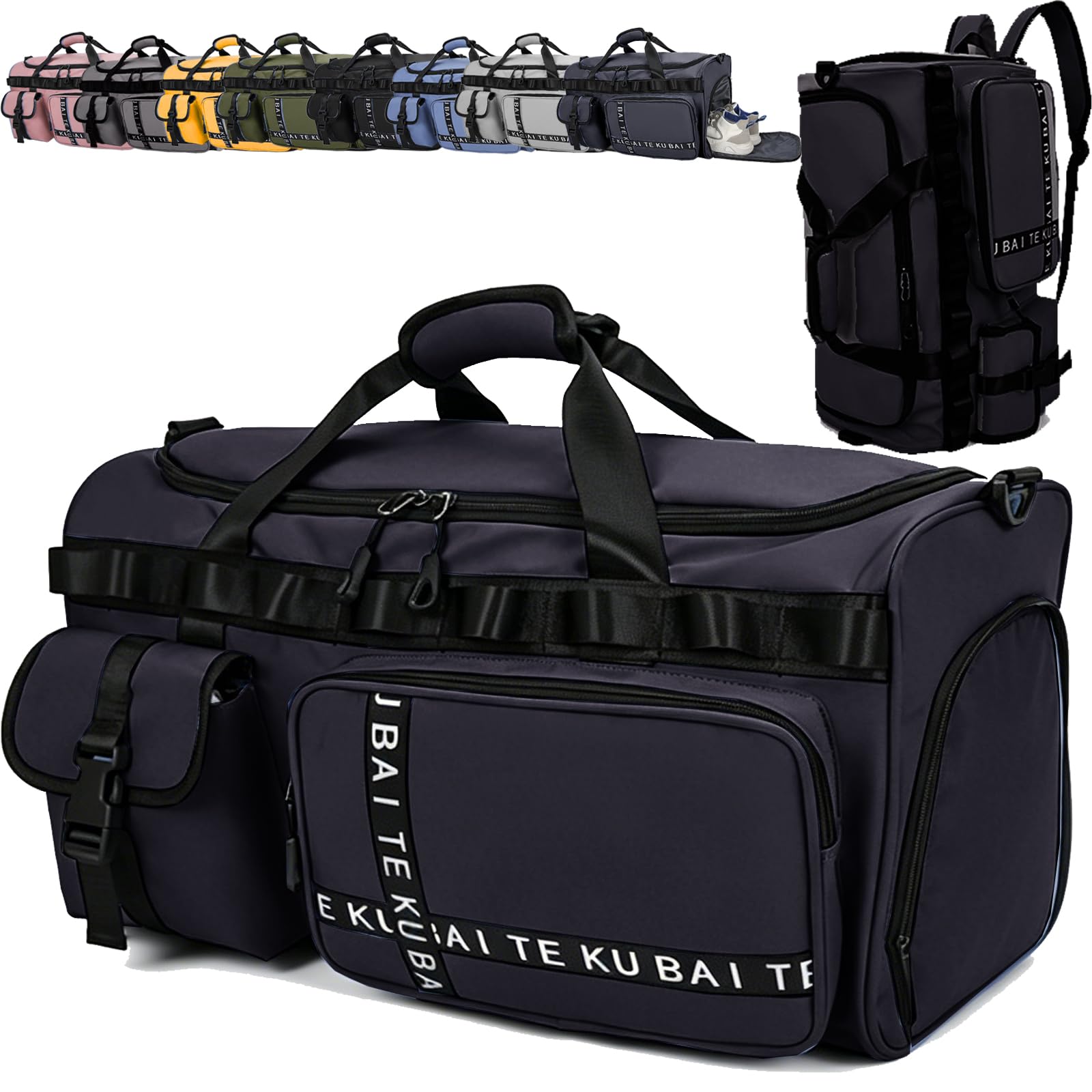 AUNGKWANG Sports Bag for Women and Men, XXL Sports Gym Bags, 65L Waterproof Travel Bag, with Shoe Compartment and Wet Pocket, Large Holdall, Cabin, Gym Bags, for Travel, Fitness, Sport