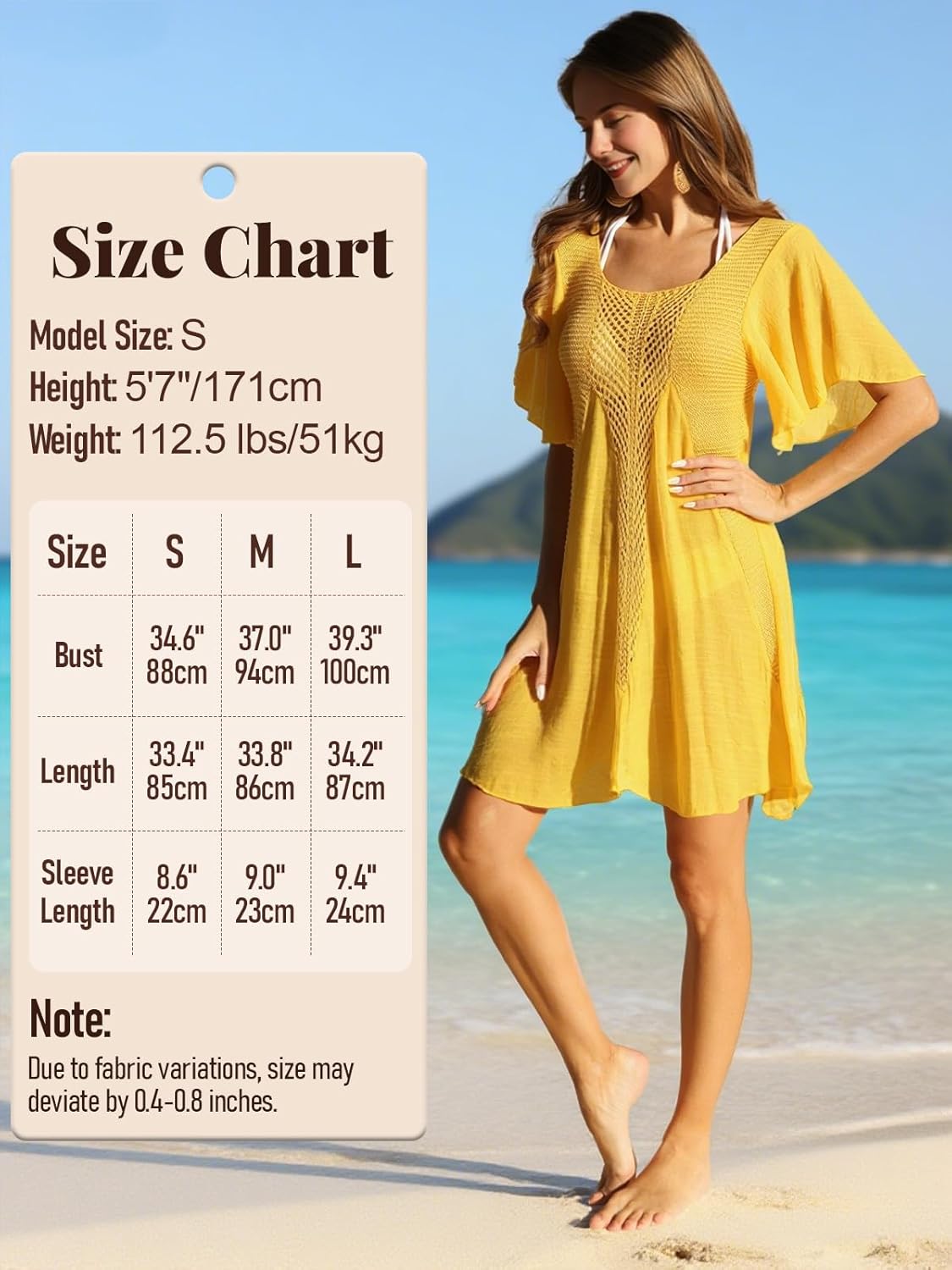 Women Swimsuit Cover Up Short Sleeve Bikini Coverups Crochet U-Neck Beach Dress - Image 6