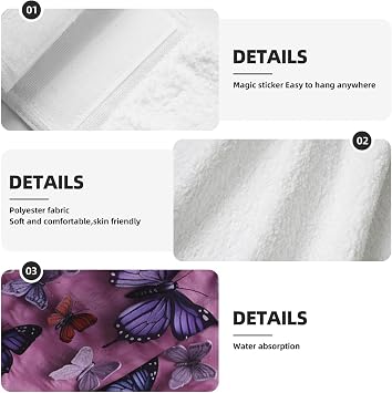 Hanging Hand Towel Soft Absorbent Bath Towel Kitchen Dish Towels with Hanging Loop Fast Drying Tie Towels for Bathroom Kitchen Home Decor All Butterflies are On Purple Background
