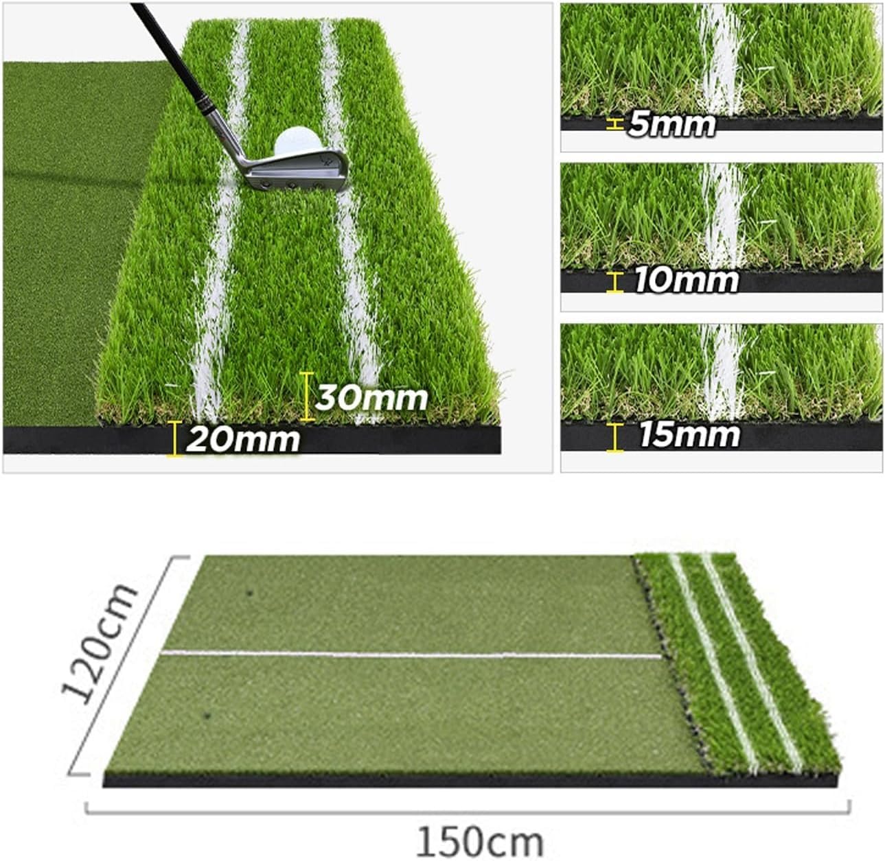 Alfombrilla de golf con césped artificial y 6 accesorios, para conducción, astillado y práctica de putt