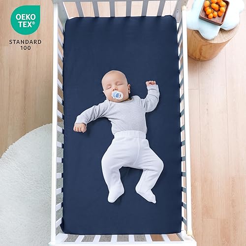 Miniatura 2 de david's kids Paquete de 2 sábanas ajustables impermeables para cuna, ultra suaves y transpirables, para niños y niñas, neutrales, se ajustan a