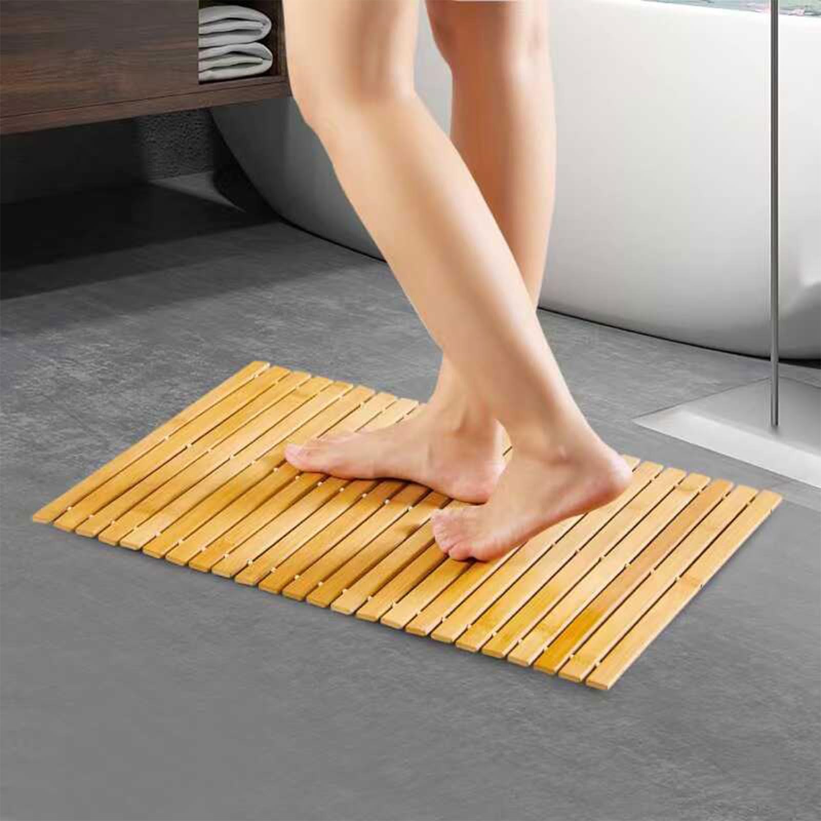 Pedana Doccia Quadrata, Pedana Bambù, Interno, Esterno, Tappetino Bagno, La Vasca Da Bagno E La Zona Piscina, Tappeto Vasca Antiscivolo, Pedana Per Doccia(Yellow-a)