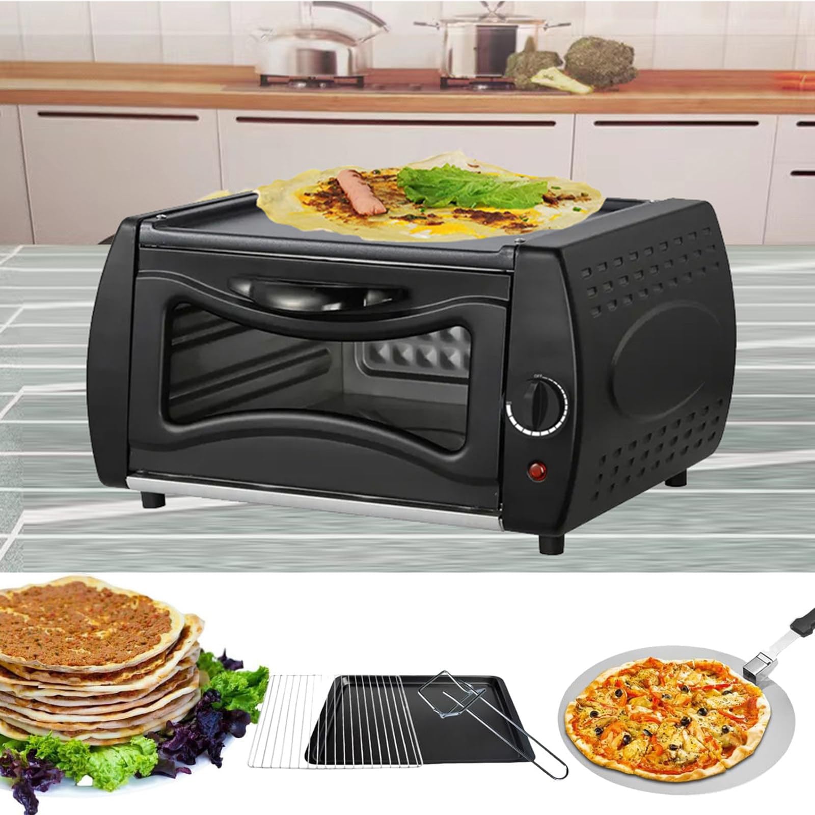 Four à pizza électrique intérieur 15L 50-400℃ avec pelle compacte