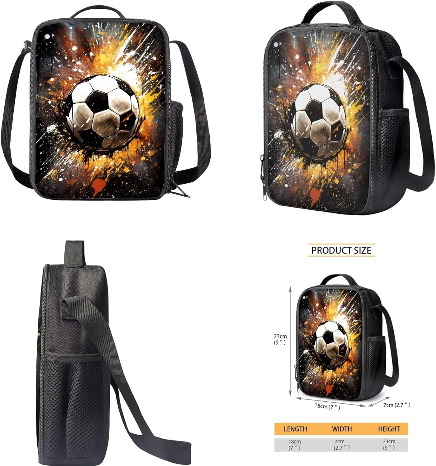 3Pcs Cool Soccer Print Boys School Backpack Set Football Design Elementary Middle Bookbag Kids Backpacks with Lunch Box and Pencil Case Primary Middle School Bags