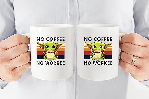 Miniatura 5 de Taza de café con texto en inglés "No Coffee No Workee ThrowBack" Baby Yoda (11 oz) Taza de café divertida y novedosa, gran idea de taza de regalo