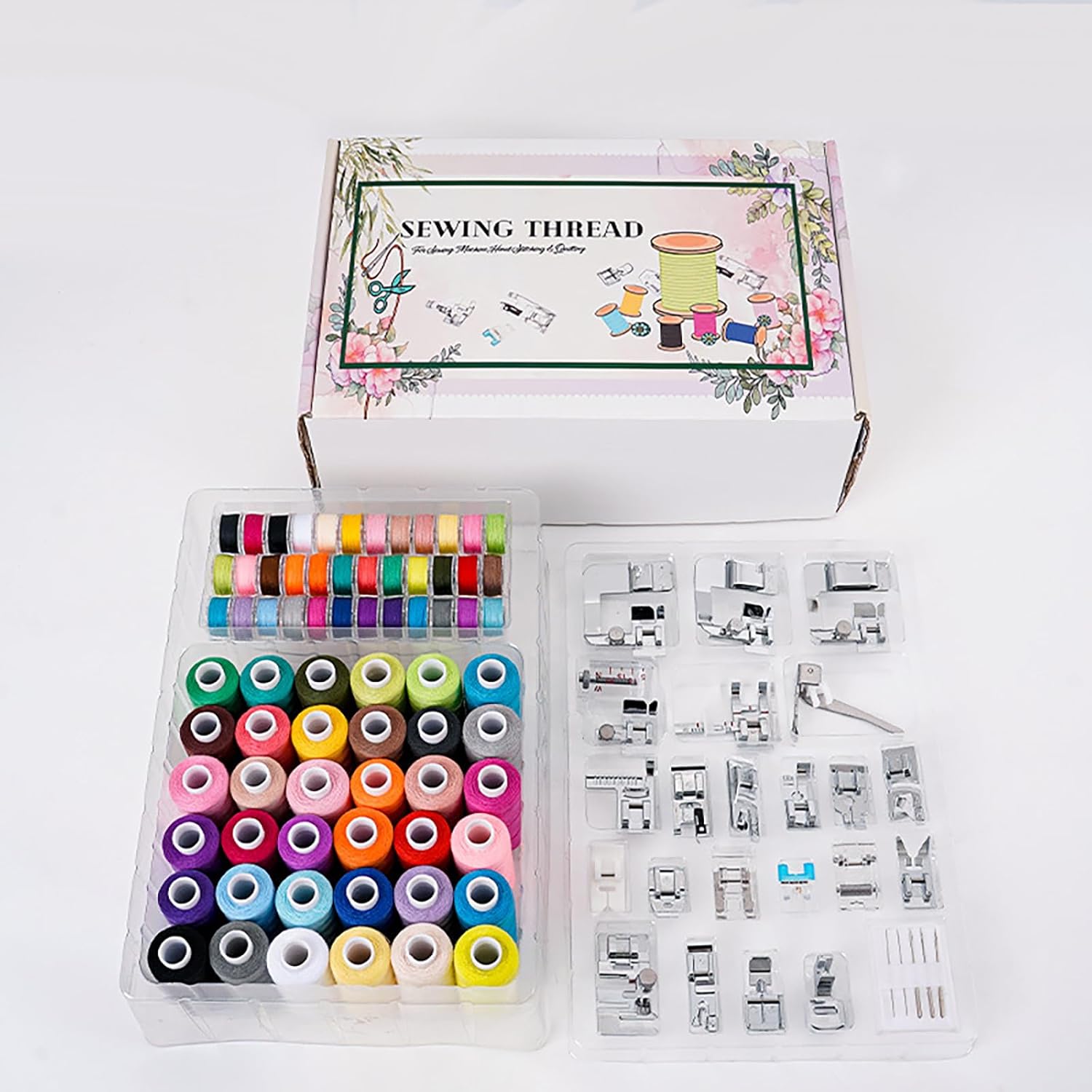 ミシンステッチプロジェクトや衣類修理縫製アタッチメント用の多色ポリエステル糸付き多機能押え金