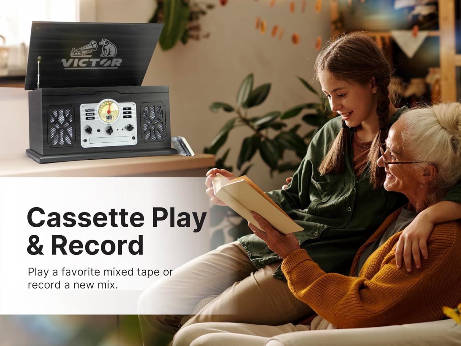 Victor VWRP-3800 State 7-in-1 Turntable Music Center with 3-Speed Record Player, CD/MP3/Cassette Player, FM Radio, Dual Bluetooth In & Out, and Built-in Stereo Speakers – Perfect for Music Enthusiasts