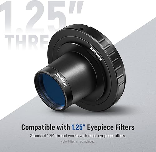 Miniatura 6 de NEEWER Anillo en T con roscas M42 y adaptador de telescopio de 1.25 pulgadas compatible con cámaras Canon EOS de 1.378 in y lentes de telescopio,