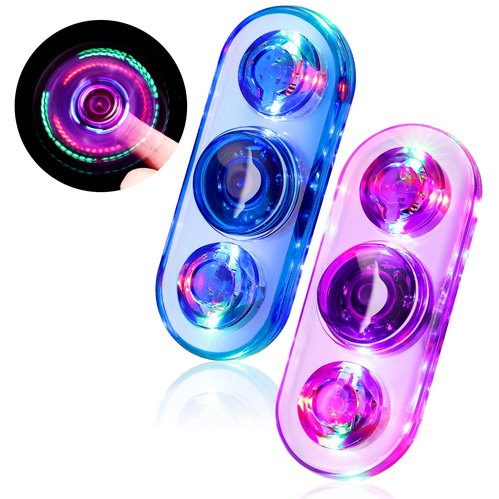 SCIONE 2 Pack LED Fidget Spinner - Light Up Fidget Toy for Kids & Adults, Blue/Purple, small