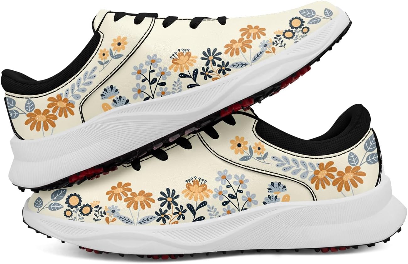 Women Golf Shoes Spikeless Waterproof Flower Golf Sneakers Lightweight Comfort Sport Waiking Shoes Anti Slip Vented Sole
