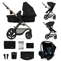 Kinderkraft MOOV 2, passeggino trio 3 in 1, navicella+passeggino 2 in 1, seggiolino auto i-Size, ruote antiforatura ammortizzate, cappottina UPF50+, fino a 22 kg, Nero