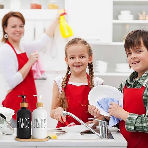 Miniatura 2 de Juego de dispensador de jabón de vidrio negro mate para manos y platos, adecuado para decoración rústica de cocina (negro)