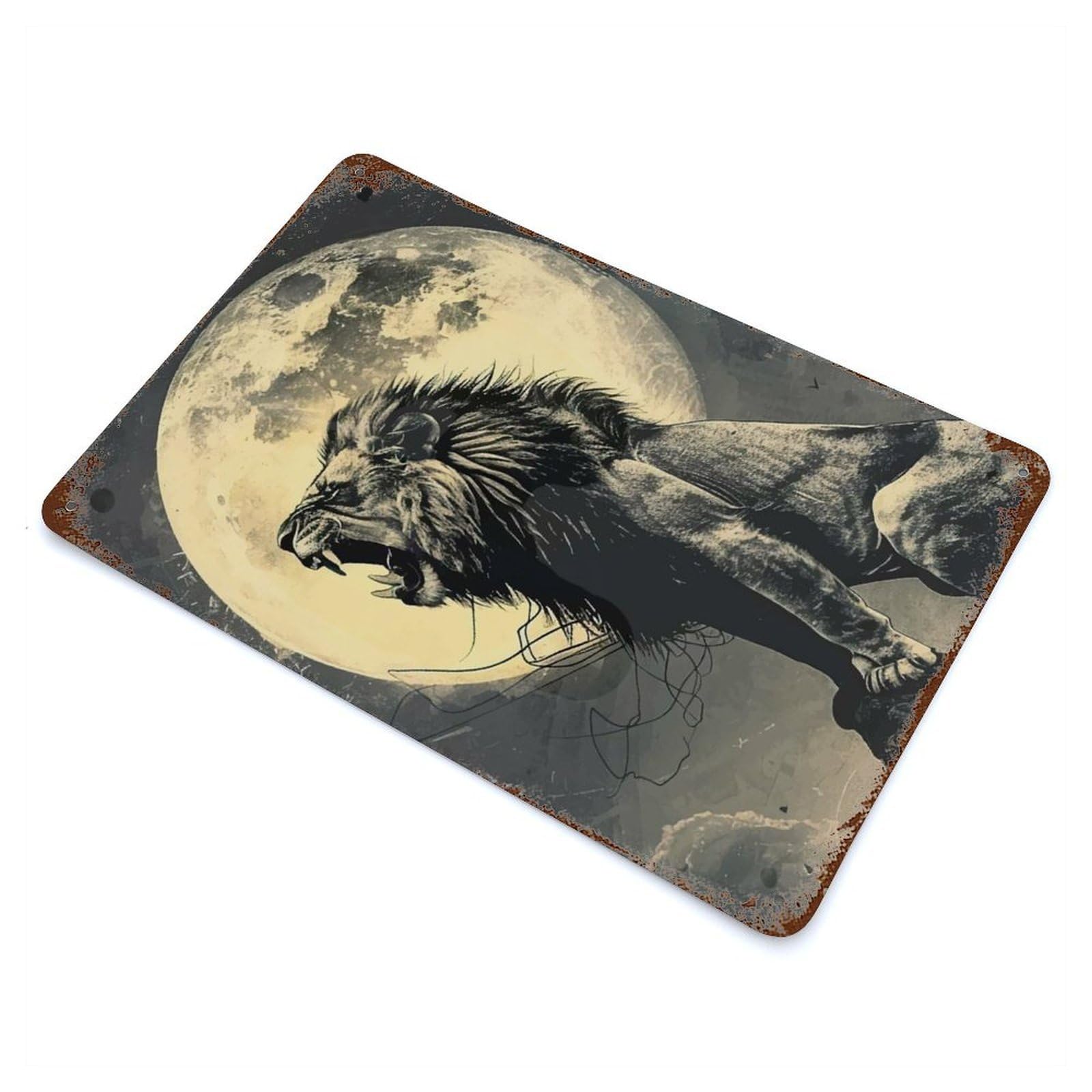 Lions Roar at Night Retro Metal Sign 11.8"x7.9", Classic Wall Plaque for Garage, Pub Or Kitchen