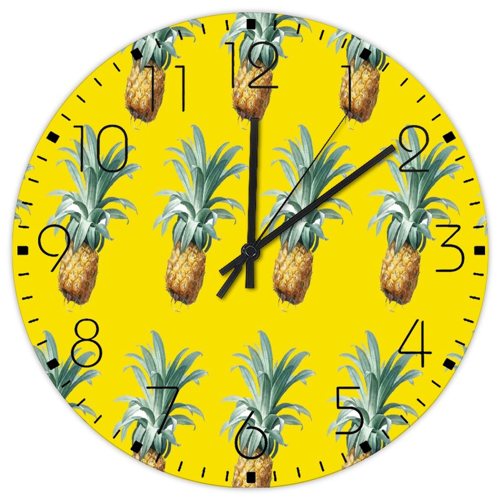 Horloge murale en bois jaune ananas de 30 cm pour décoration de ferme et garage