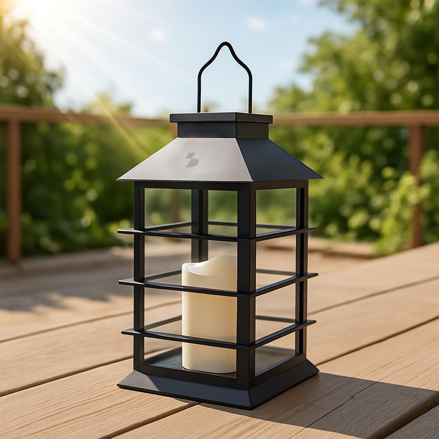 BEPER P207ILO303 Latarnia solarna ze świecą LED z efektem płomienia, zewnętrzna lampa solarna z haczykiem, automatyczne włączanie, ciepłe migoczące światło, IP44 do ogrodu i balkonu