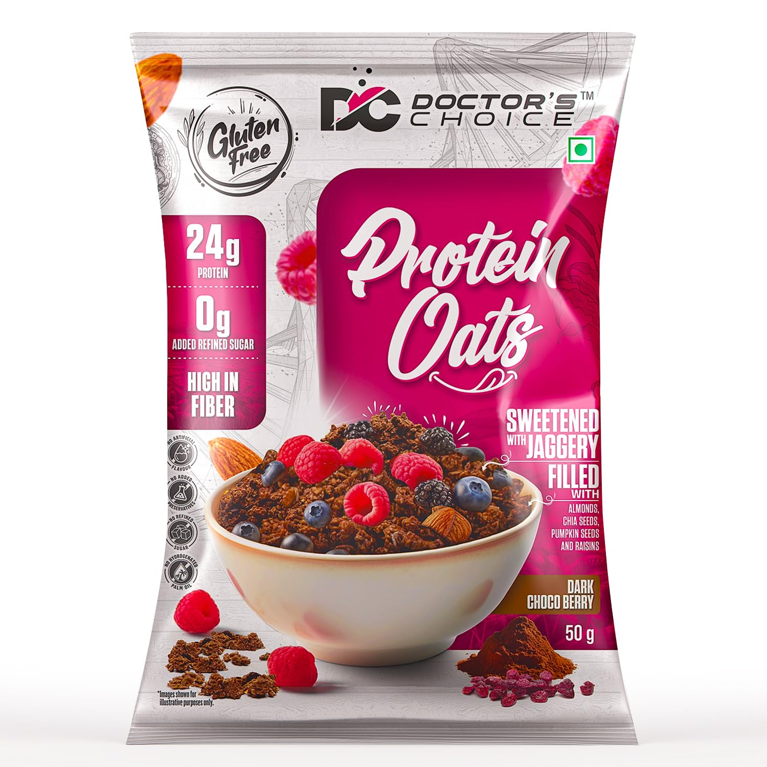 DC DOCTORS CHOICE Oats, High Protein Oats Flake, 24g Pure Protein Breakfast Cereals, Jaggery Sweetened, Rich in Fiber, No Additives and 0 Grams Sugar. (50 g)