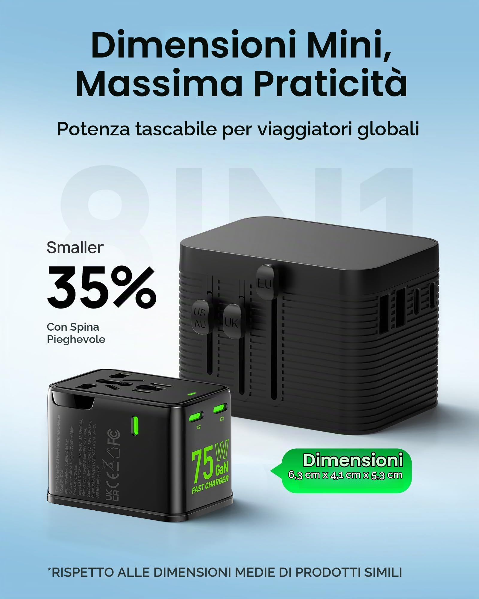 wollz Adattatore da viaggio 75W