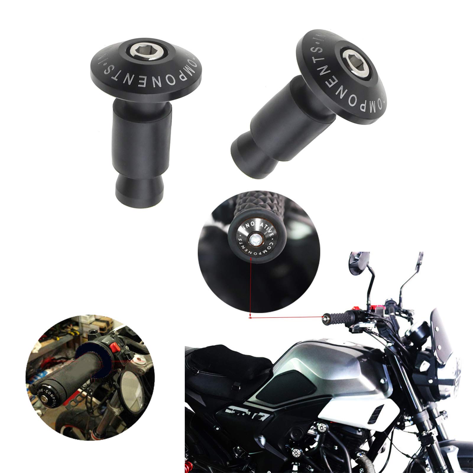 Micro Traders Paire De Bouchons De Guidon De Moto 22 Mm Avec Boulons, Tubes D'expansion, Clé Hexagonale, Noir, Universel Pour Barres De Moto De 22 Mm