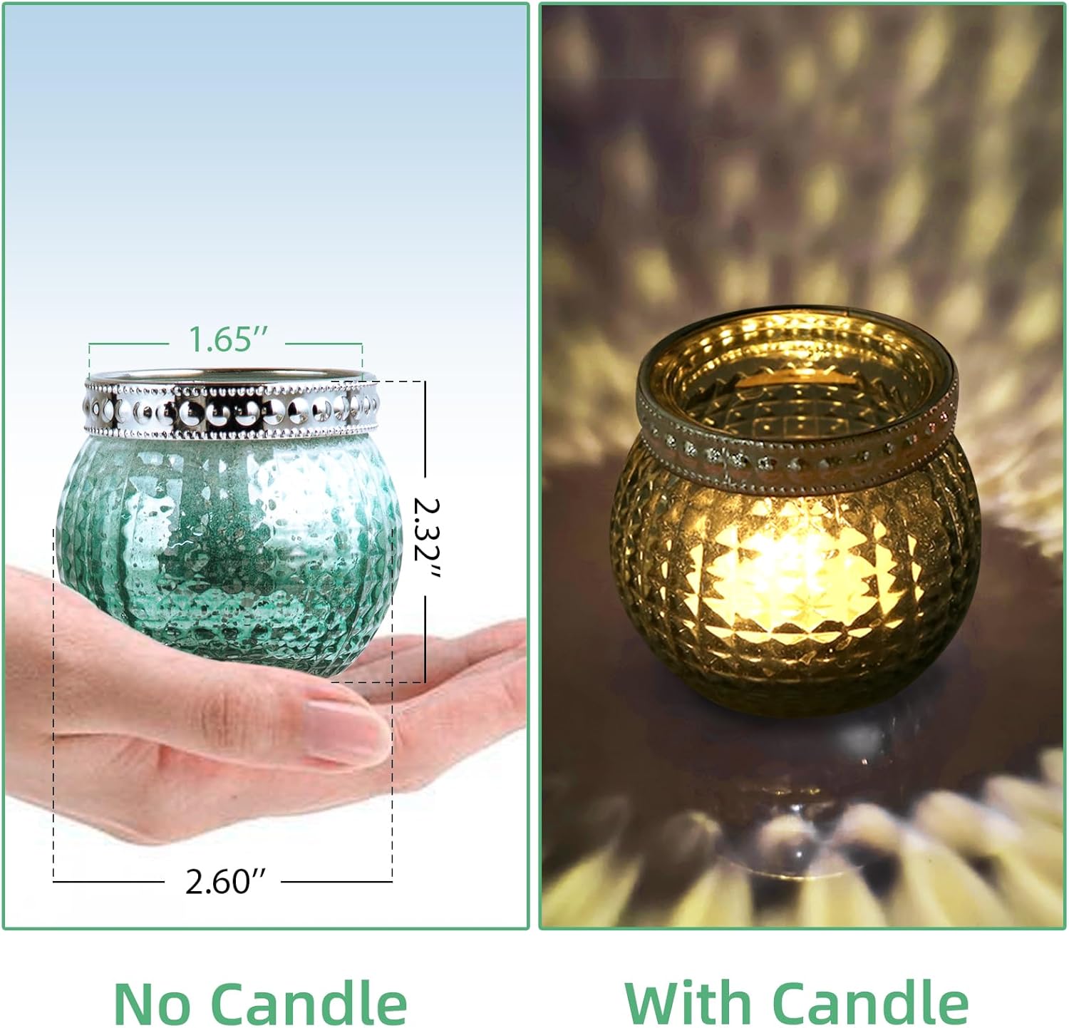 Candle Holder Set of 12, Small Tealight Candle Holder, Vintage Glass Votive Candle Holders for Table Centerpiece Wedding Home Decor Holiday Decor (Green)