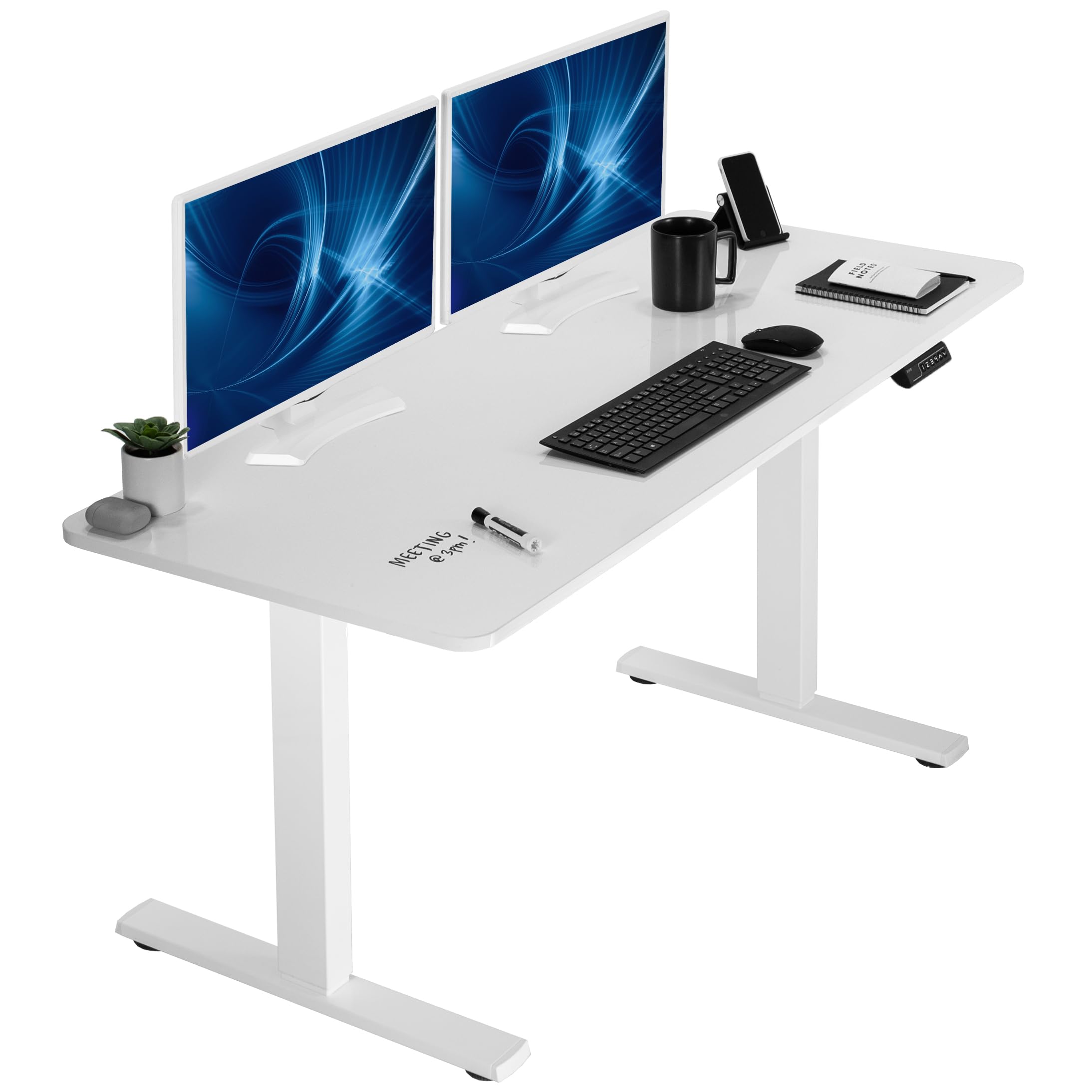 VIVO Electric Dry Erase 60 x 24 in Standing Desk, Memory Height Adjustment, 1B Series, Holds 220 lbs, Whiteboard Top White Frame, DESK-KIT-1W6WE