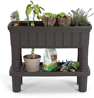Simplay3 American Home Raised Garden Bed Outdoor Planter with Garden Tools Storage Shelf, 36